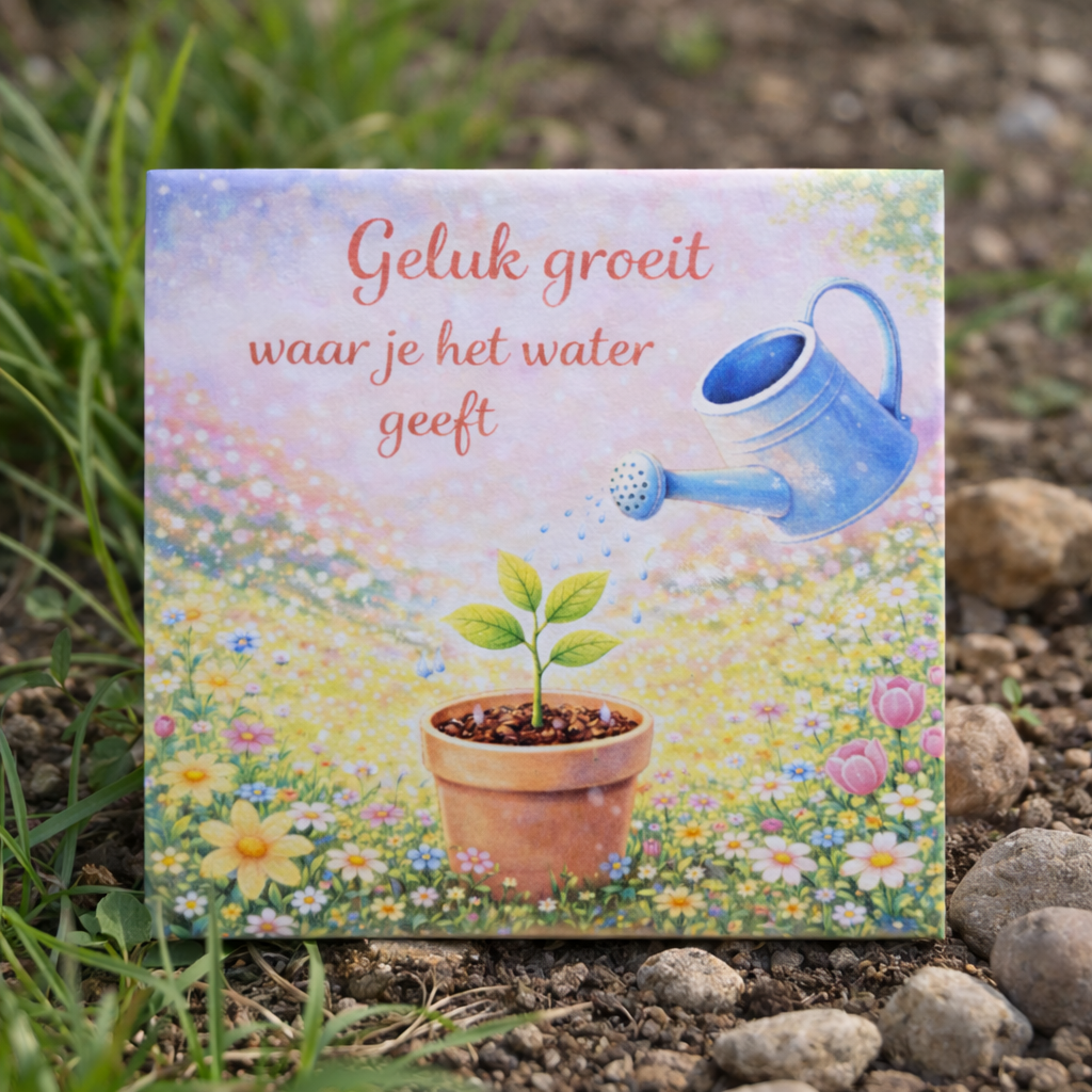 Tegeltje - Geluk groeit waar je het water geeft