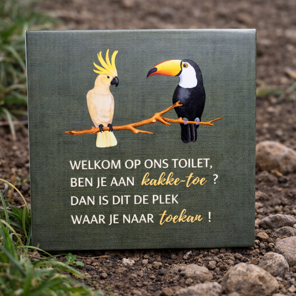 Tegeltje - Welkom op ons toilet, ben je aan kakke-toe? Dan is dit de plek waar je naar toekan!